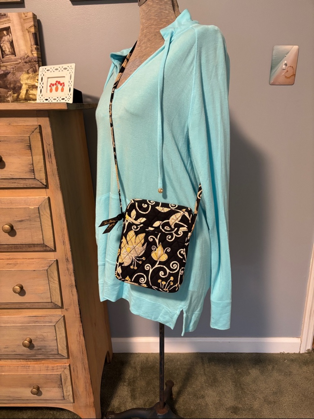Vera Bradley Mini Hipster Yellow Bird Black and Gold Floral Crossbody Bag